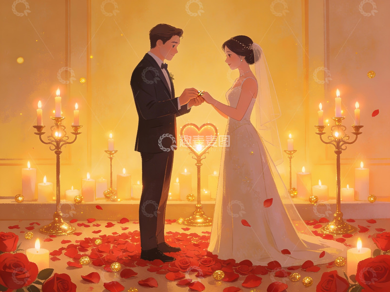 高清大图下载【趣麦麦图】新人在烛光下举行婚礼