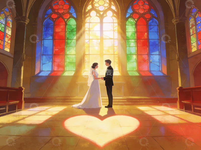 高清大图下载【趣麦麦图】教堂内新人婚礼场景