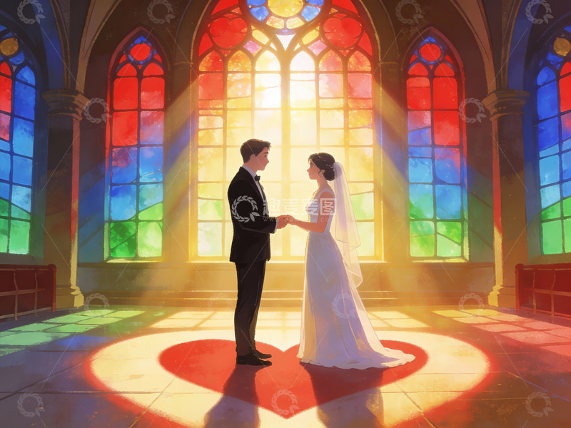 高清大图下载【趣麦麦图】教堂内新人婚礼场景