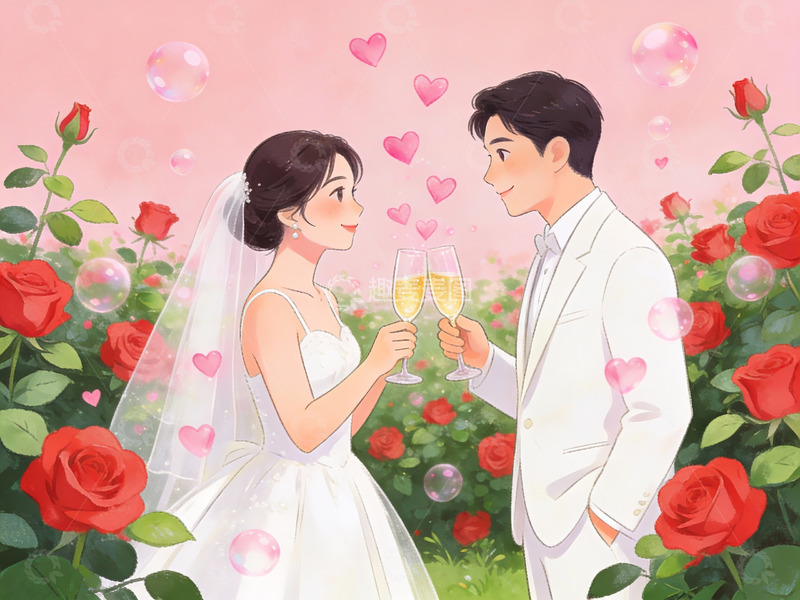 高清大图下载【趣麦麦图】新人举杯庆祝婚礼