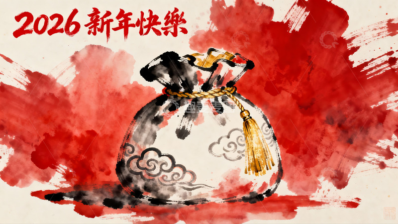 高清大图下载【趣麦麦图】新年快乐红包水墨画