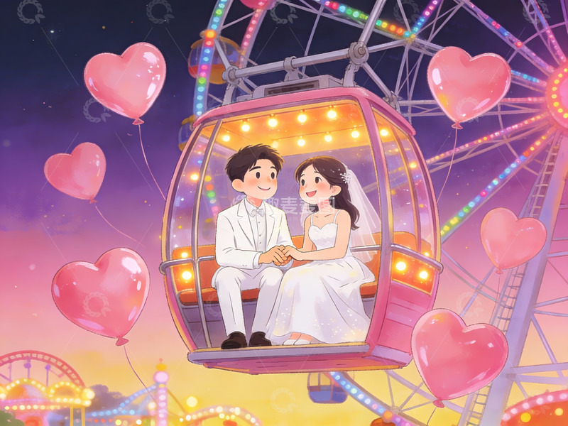 高清大图下载【趣麦麦图】新人在摩天轮上共度浪漫时刻