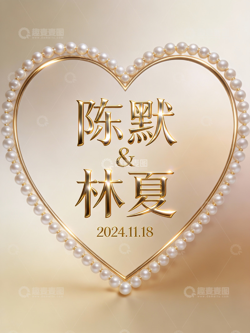 高清大图下载【趣麦麦图】金色心形珍珠婚庆设计