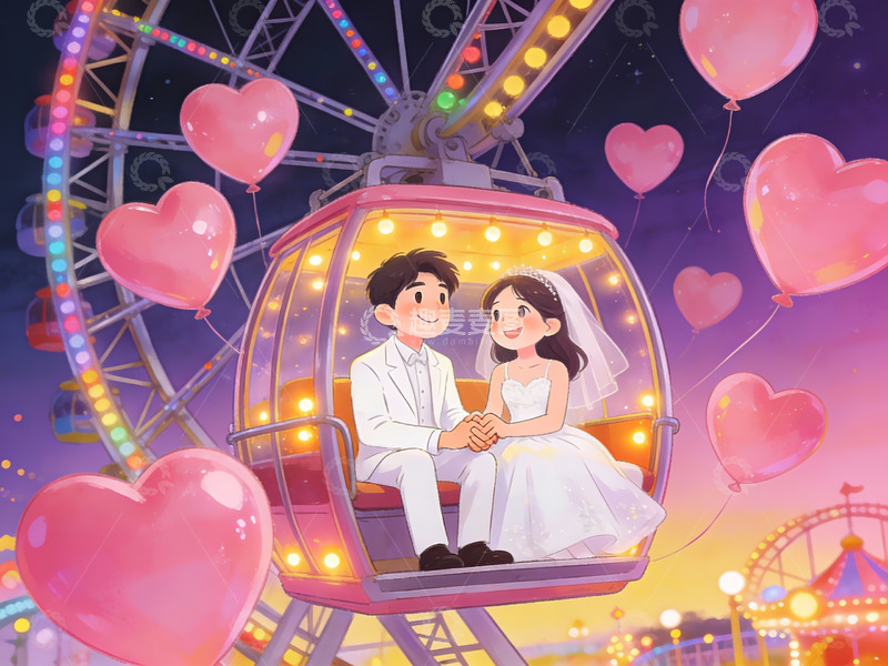 高清大图下载【趣麦麦图】新人在摩天轮上共度浪漫时刻