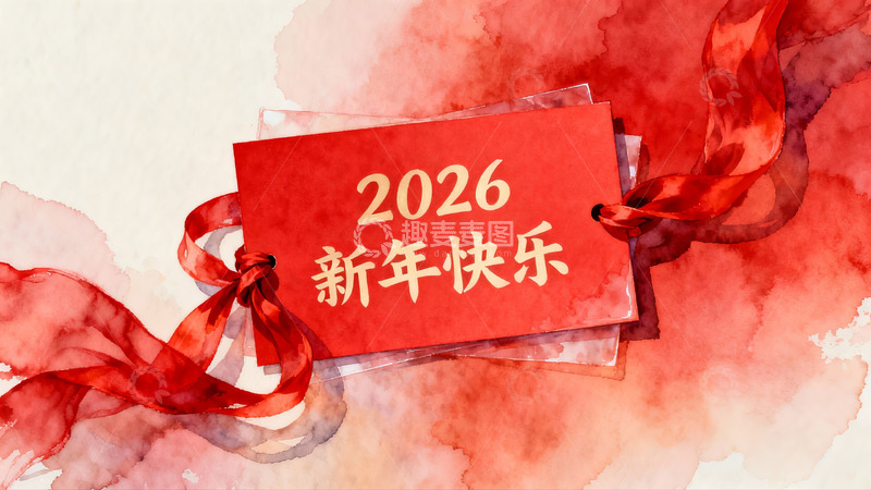 高清大图下载【趣麦麦图】新年贺卡红色丝带装饰
