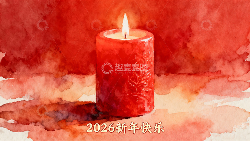 高清大图下载【趣麦麦图】红色蜡烛新年祝福画面