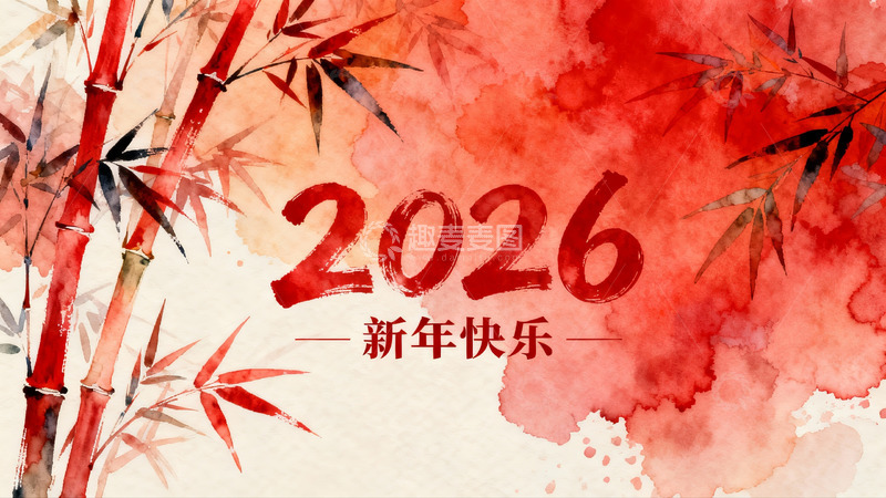 高清大图下载【趣麦麦图】2026新年水墨竹林贺图
