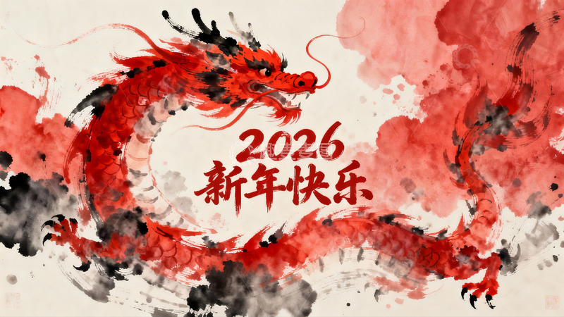 高清大图下载【趣麦麦图】红龙舞动迎新年