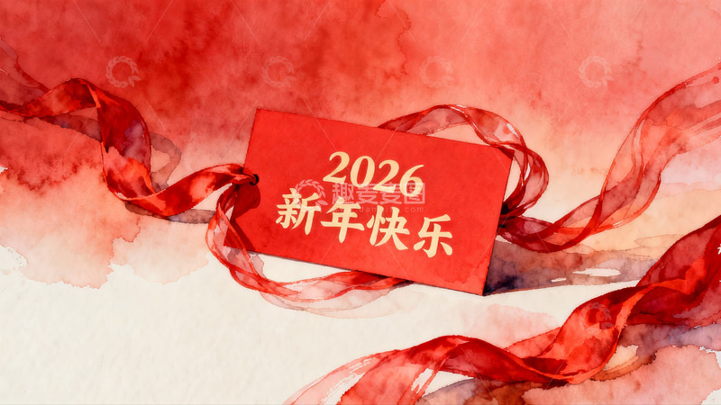 高清大图下载【趣麦麦图】2026新年快乐红色贺卡