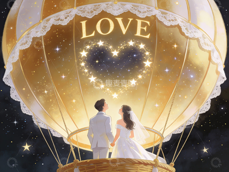 高清大图下载【趣麦麦图】新人乘热气球仰望星空