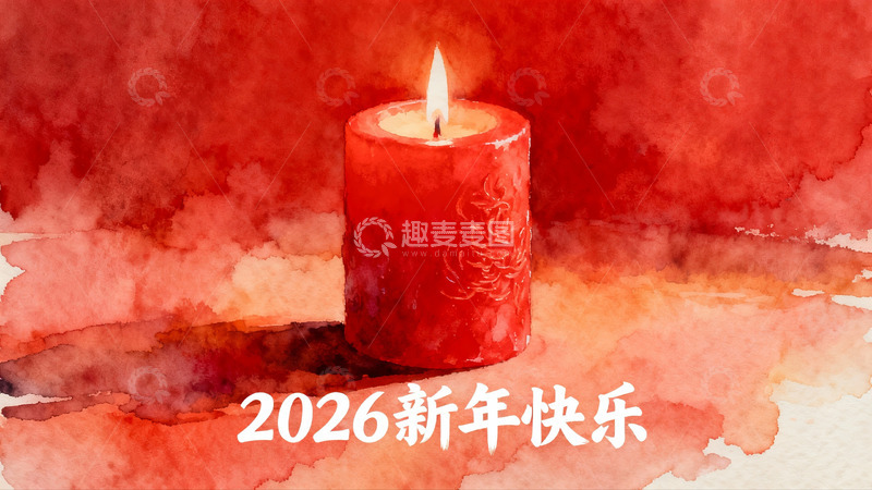 高清大图下载【趣麦麦图】红色蜡烛新年祝福画面