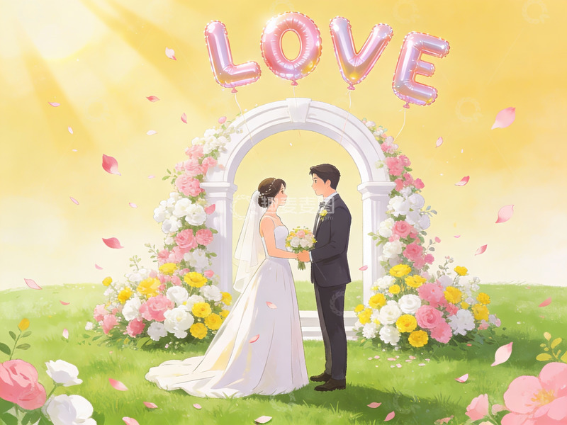 高清大图下载【趣麦麦图】新人在花拱门下举行婚礼