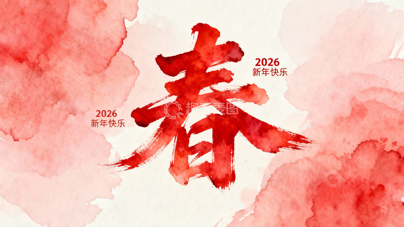 高清大图下载【趣麦麦图】2026新年快乐水墨书法海报