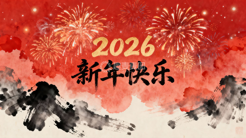 高清大图下载【趣麦麦图】2026新年烟花庆祝海报