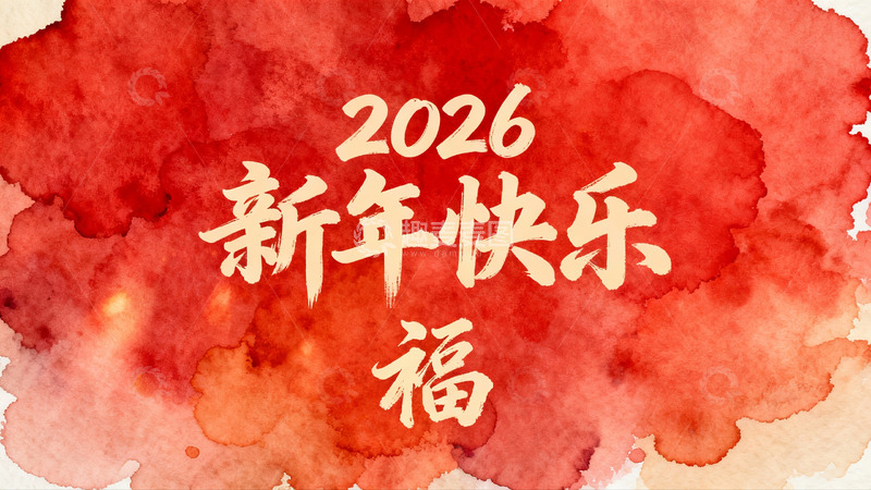 高清大图下载【趣麦麦图】红色水墨新年祝福海报