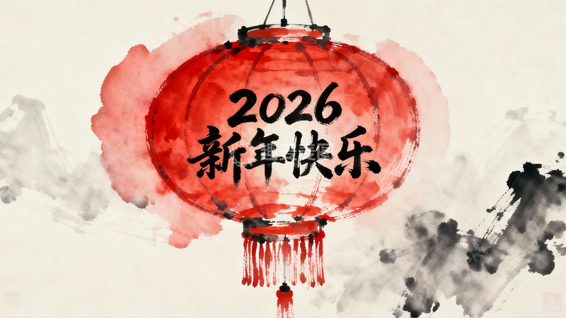 高清大图下载【趣麦麦图】新年红灯笼水墨画