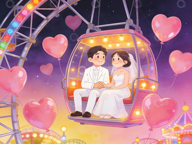 高清大图下载【趣麦麦图】新人在摩天轮上共度浪漫时刻