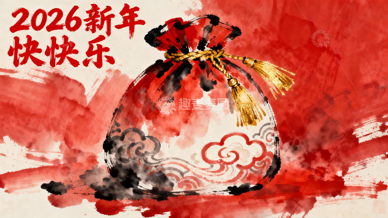高清大图下载【趣麦麦图】2026新年红包水墨画