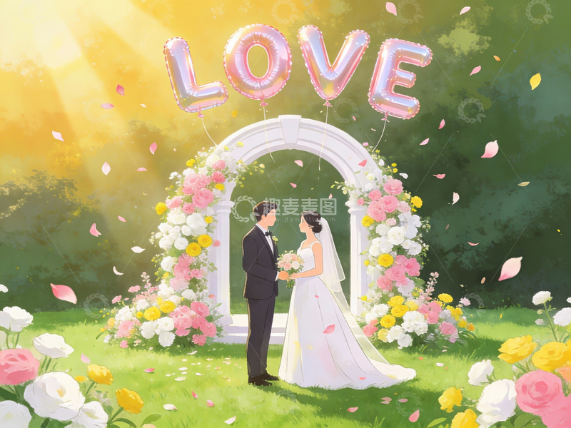 高清大图下载【趣麦麦图】新人在花拱门下举行婚礼