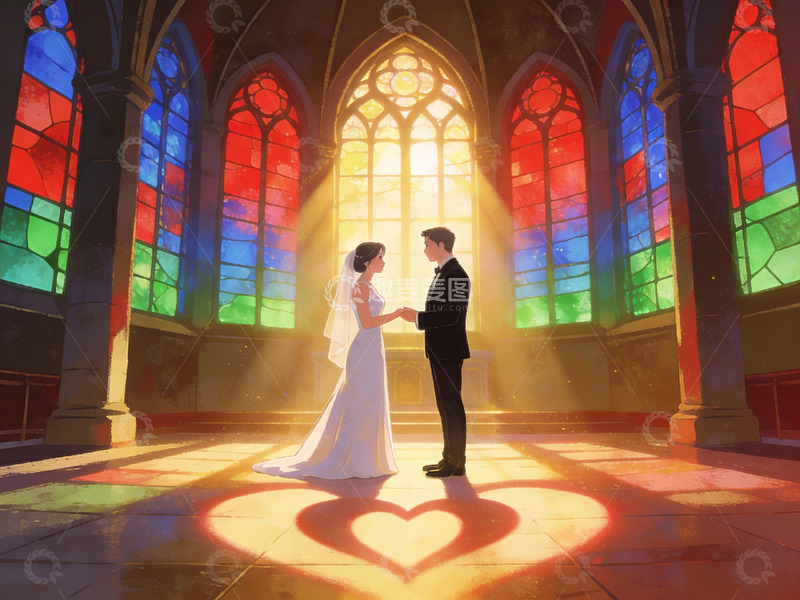 高清大图下载【趣麦麦图】教堂内新人婚礼场景