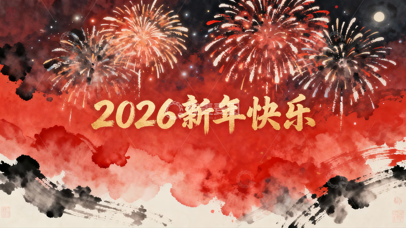高清大图下载【趣麦麦图】2026新年烟花庆祝海报
