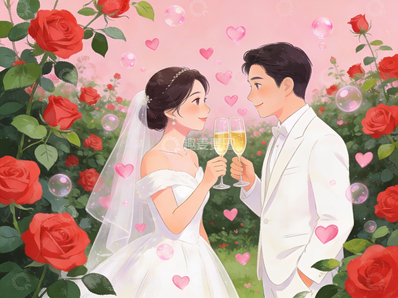 高清大图下载【趣麦麦图】新人举杯庆祝婚礼