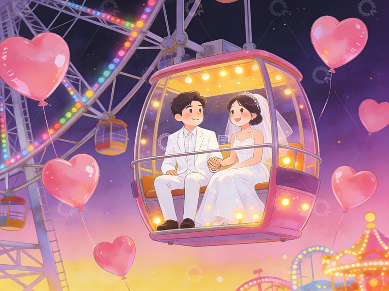 高清大图下载【趣麦麦图】新人乘坐摩天轮浪漫场景