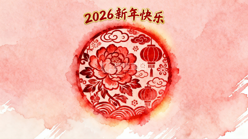 高清大图下载【趣麦麦图】新年快乐红色圆形图案设计
