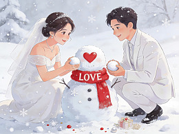 雪中新人与爱心雪人