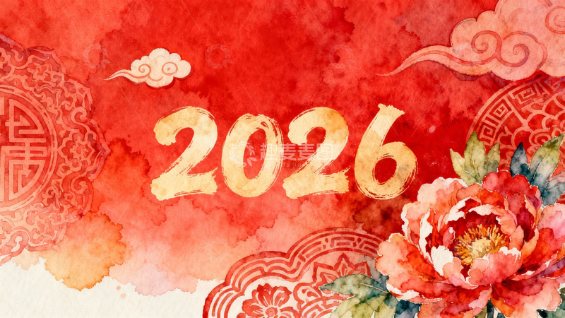 高清大图下载【趣麦麦图】2026新年水彩画设计
