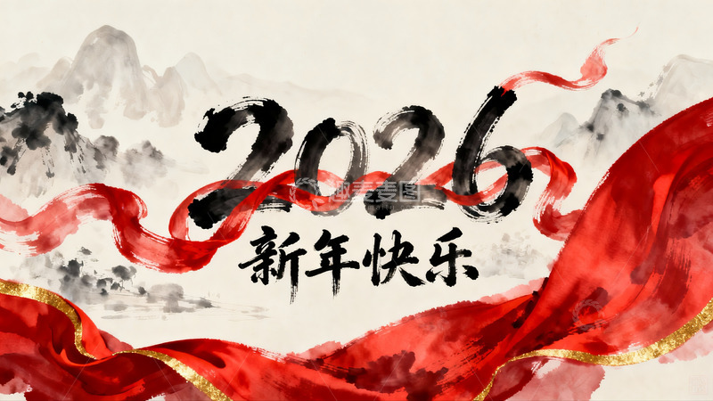 高清大图下载【趣麦麦图】水墨风格新年祝福海报