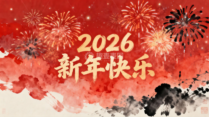 高清大图下载【趣麦麦图】新年烟花庆祝海报