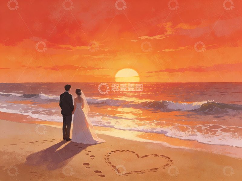 高清大图下载【趣麦麦图】海滩日落婚礼场景