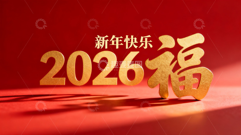 高清大图下载【趣麦麦图】新年快乐2026金色福字
