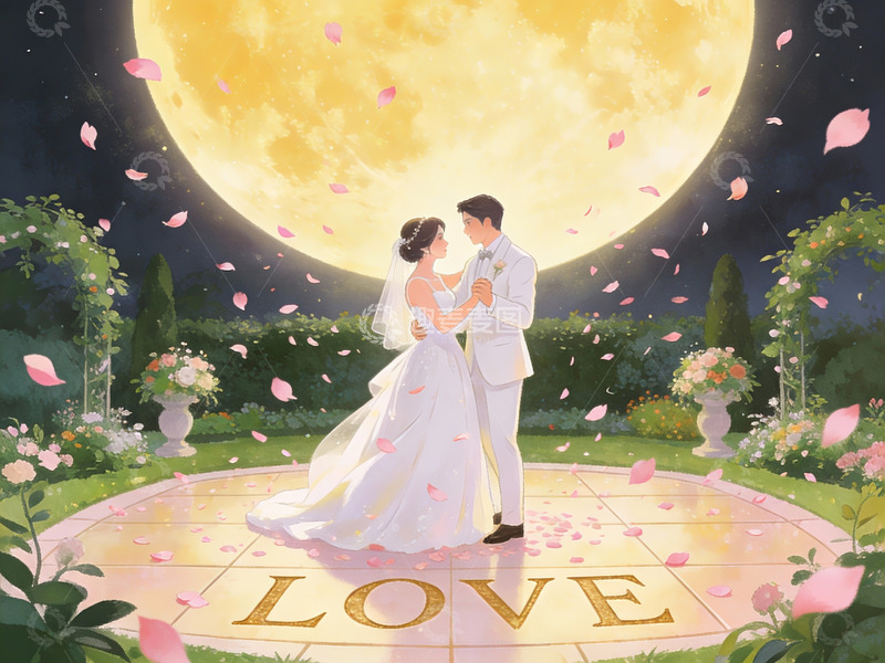 高清大图下载【趣麦麦图】月下新人共舞浪漫花园