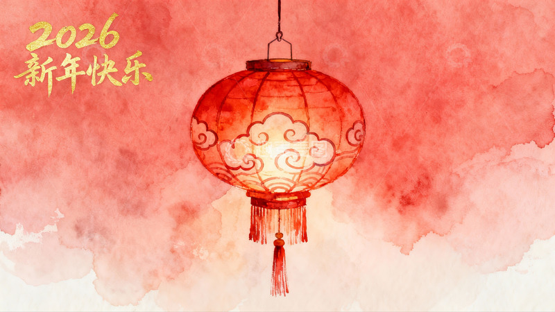 高清大图下载【趣麦麦图】新年红灯笼水彩画
