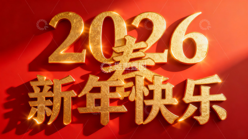 高清大图下载【趣麦麦图】2026新年快乐金色立体字样