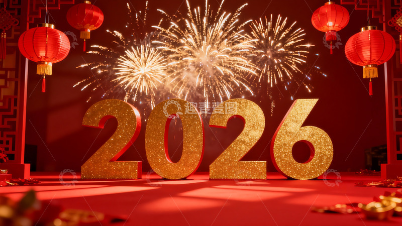高清大图下载【趣麦麦图】新年烟花红灯笼装饰场景