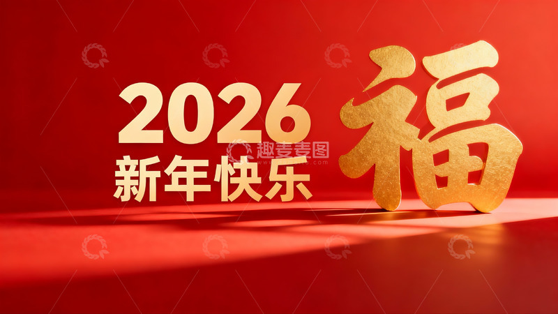 高清大图下载【趣麦麦图】红色背景新年祝福福字