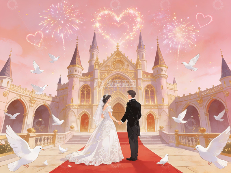 高清大图下载【趣麦麦图】婚礼城堡烟花场景
