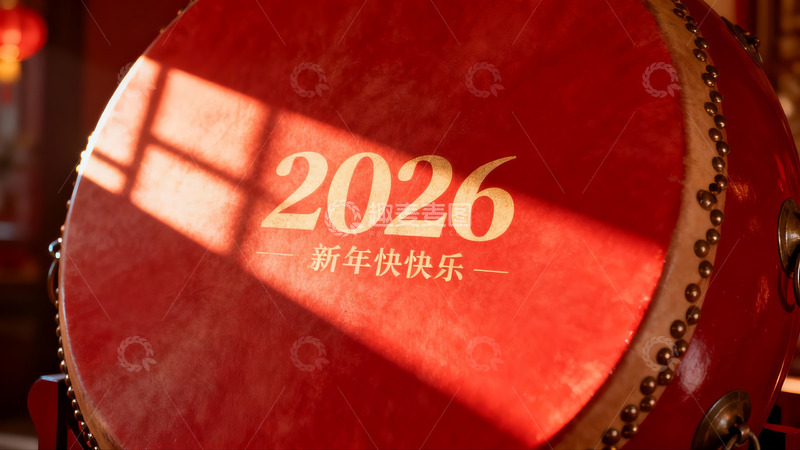 高清大图下载【趣麦麦图】红色大鼓新年祝福2026