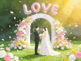 新人在花拱门下举行婚礼