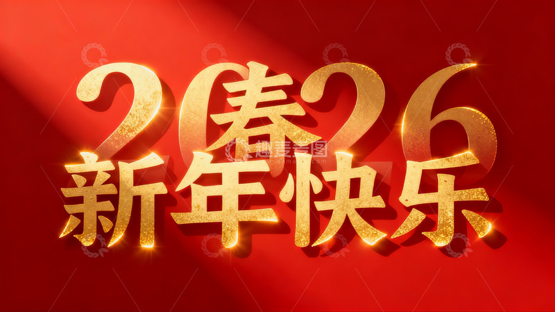 高清大图下载【趣麦麦图】红色背景金色新年祝福文字