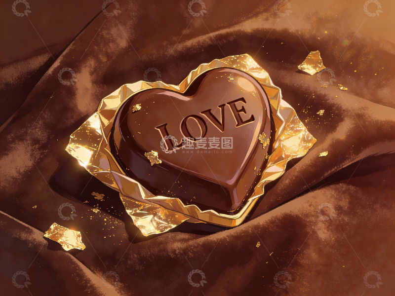 高清大图下载【趣麦麦图】心形巧克力置于金色包装上