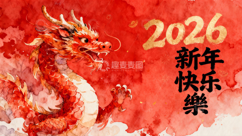 高清大图下载【趣麦麦图】红色龙年新年祝福海报