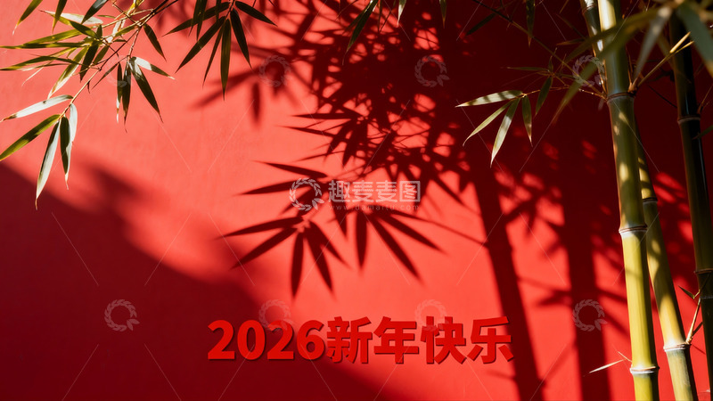 高清大图下载【趣麦麦图】红墙竹影新年祝福