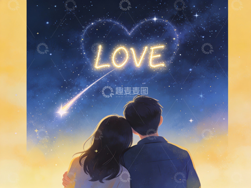 高清大图下载【趣麦麦图】情侣仰望星空中的爱字