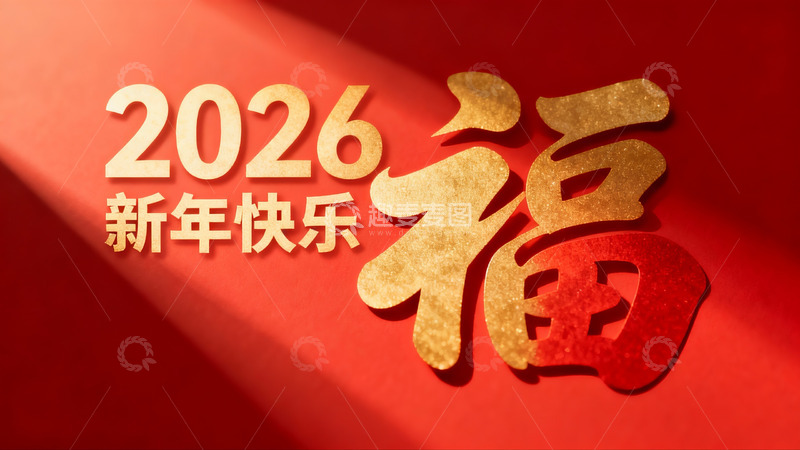 高清大图下载【趣麦麦图】红色背景新年祝福福字