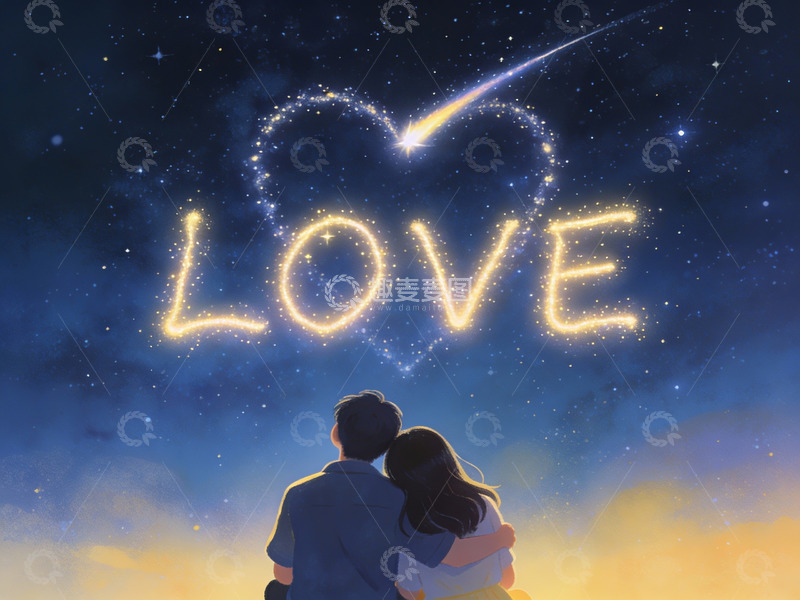 高清大图下载【趣麦麦图】情侣仰望星空中的爱字
