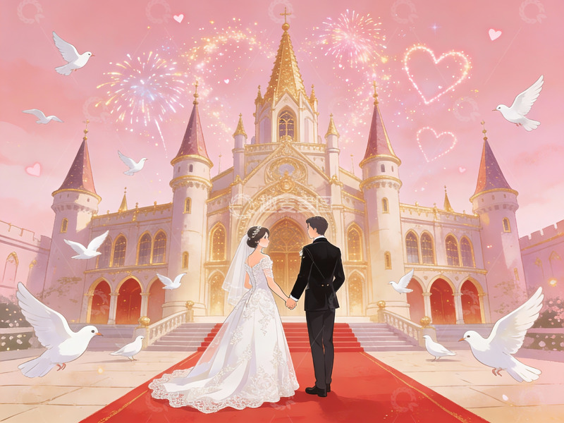 高清大图下载【趣麦麦图】新人在城堡前举行婚礼